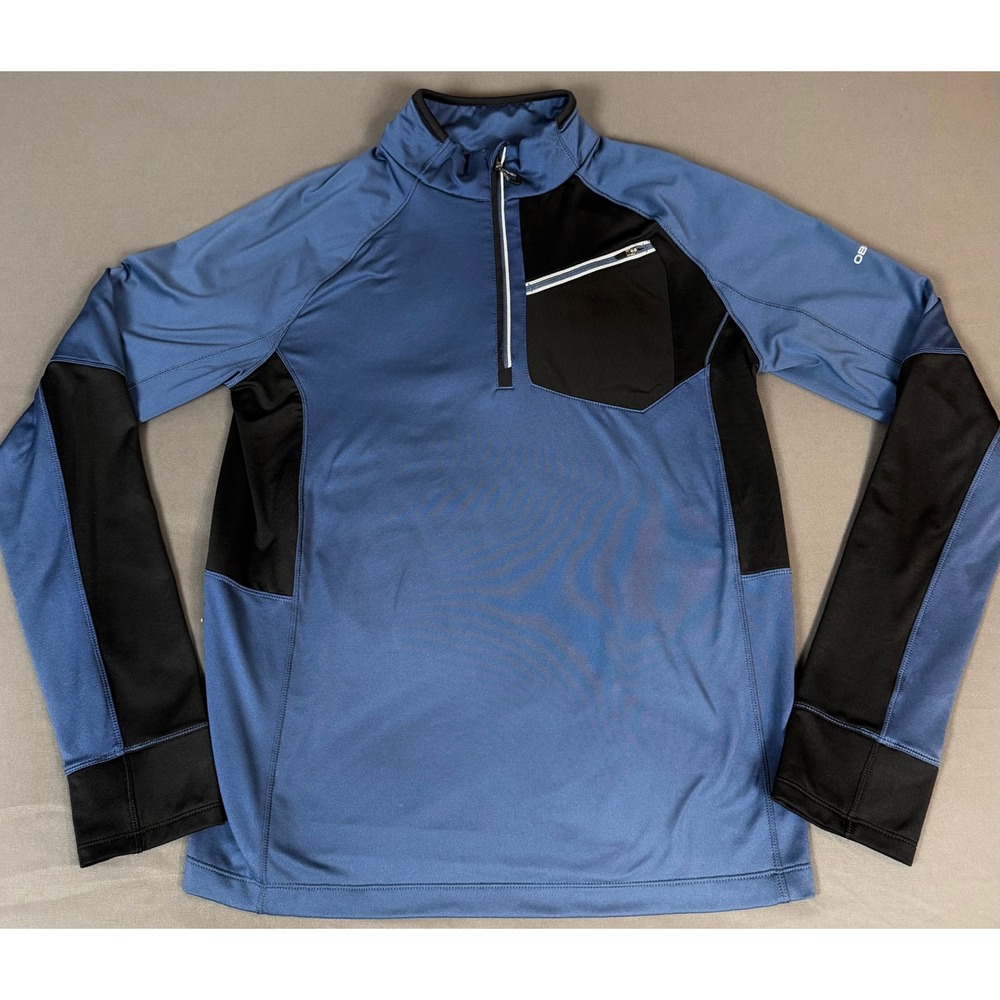 Obermeyer Quarter Zip Pullover Mens Size M Blue Black Colorblock Thumbhole Cuffs